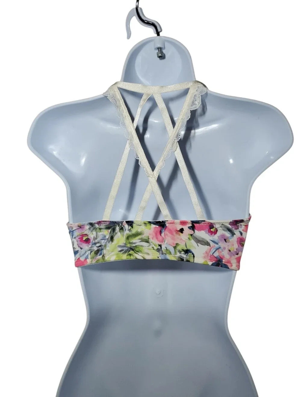 Cacique Cream and Pink Floral Lace Bra Set